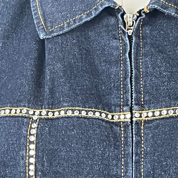 John A Blue Denim Dark Wash Zip Front with Rhinestones Jacket Size 1X - Picture 2 of 8